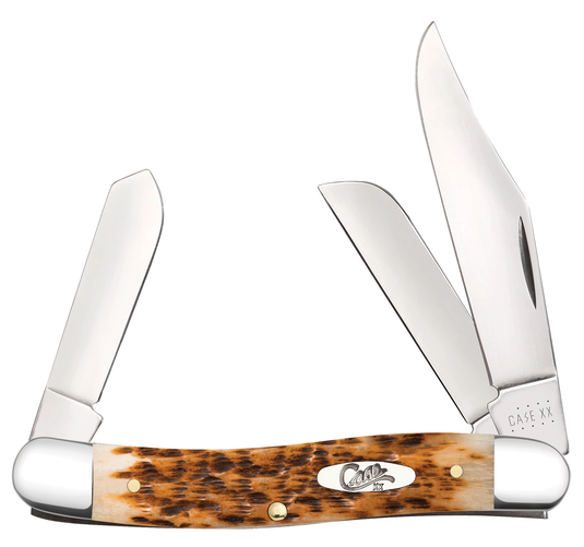 Case Amber Bone SS Peach Seed Jig Stockman (00128)