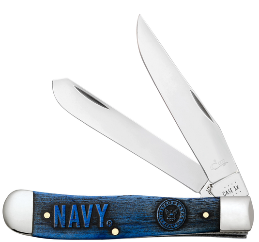 Case U.S. Navy Gift Set Embellished Smooth Natural Bone Blue Color Wash Trapper (17726) - DISCONTINUED