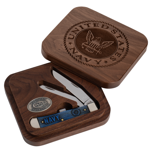 Case U.S. Navy Gift Set Embellished Smooth Natural Bone Blue Color Wash Trapper (17726) - DISCONTINUED