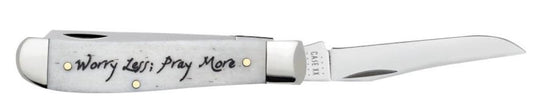 Case Worry Less, Pray More Embellished Smooth Natural Bone Mini Trapper (60869)