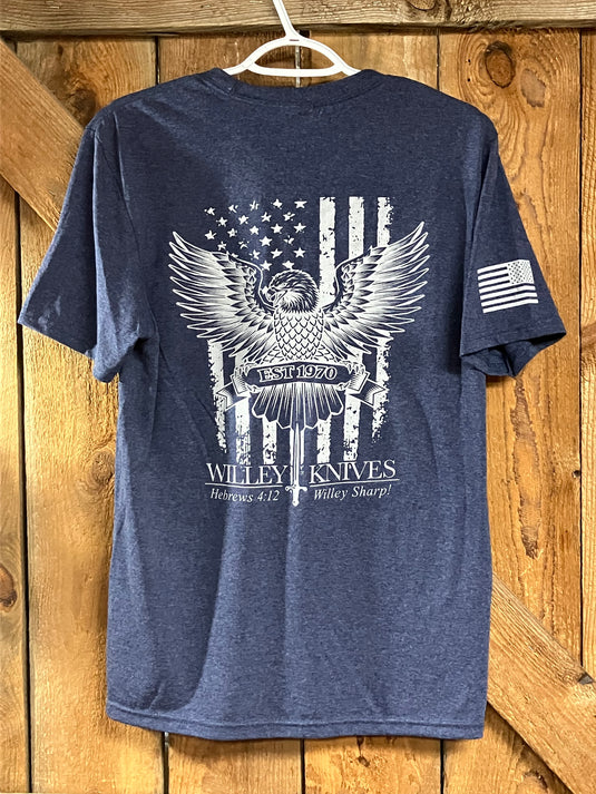 Willey Knives Eagle Logo Short Sleeve T-Shirt, Heather Navy
