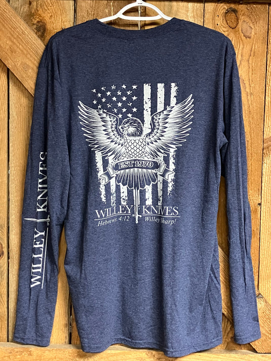Willey Knives Eagle Logo Long Sleeve T-Shirt, Heather Navy