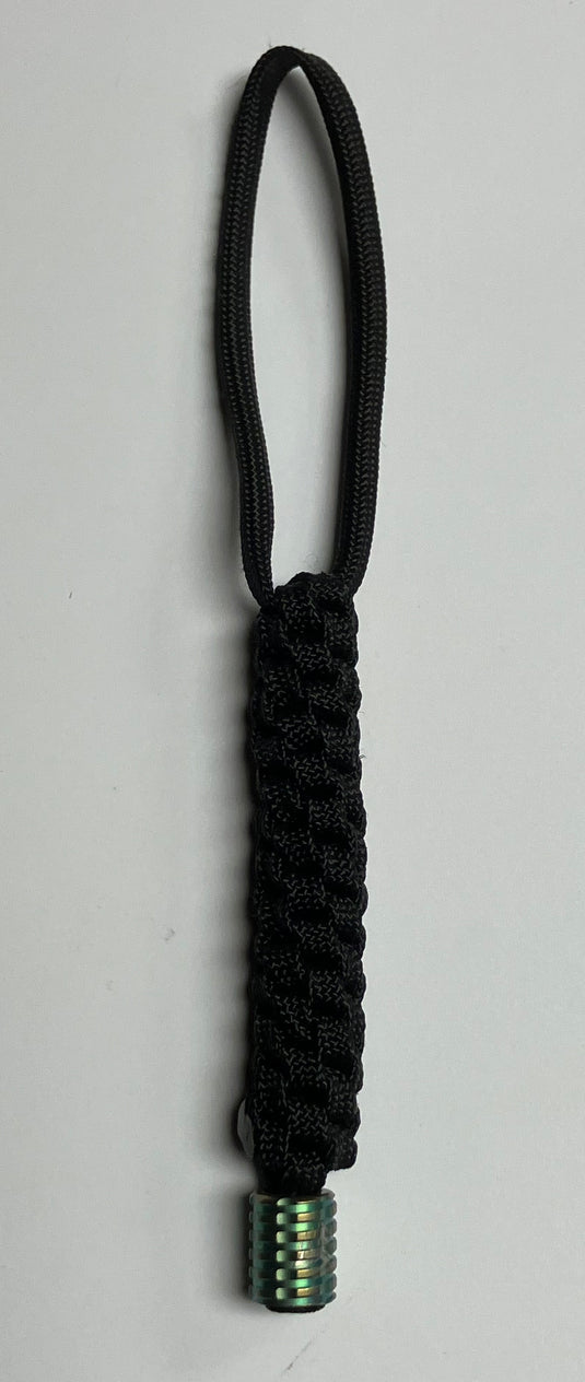 Anchor's Knot Black 550 Paracord Spiral Knot Lanyard with Green Titanium Bead