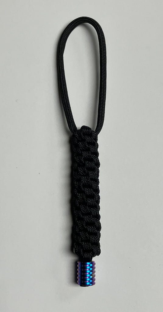 Anchor's Knot Black 550 Paracord Spiral Knot Lanyard with Purple & Blue Titanium Bead (AKPTB)