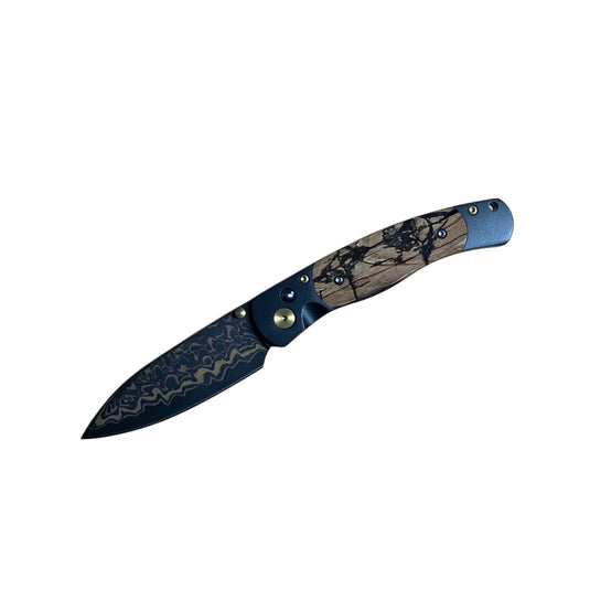 Santa Fe Stoneworks El Rey Damasteel Button Lock, Fossilized Mammoth Tusk (ERFMT)