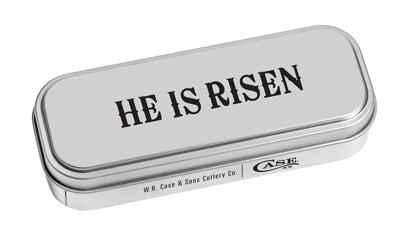 Load image into Gallery viewer, Case 2023 Easter Natural Bone Trapper &quot;He Is Risen&quot; in Gift Tin (10622)
