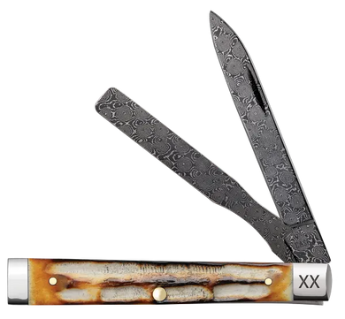 Case Burnt Natural Bone Deep Canyon Jig Baby Doc, Carbon Steel Damascus (27234)