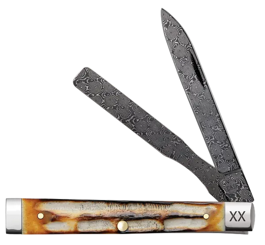 Case Burnt Natural Bone Deep Canyon Jig Baby Doc, Carbon Steel Damascus (27234)