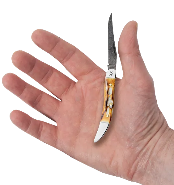 Cargue la imagen en el visor de la galería, Case Burnt Natural Bone Deep Canyon Jig Small Texas Toothpick, Carbon Steel Damascus (27236)
