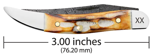 Cargue la imagen en el visor de la galería, Case Burnt Natural Bone Deep Canyon Jig Small Texas Toothpick, Carbon Steel Damascus (27236)
