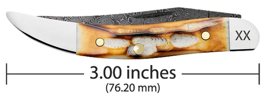 Case Burnt Natural Bone Deep Canyon Jig Small Texas Toothpick, Carbon Steel Damascus (27236)