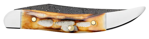 Cargue la imagen en el visor de la galería, Case Burnt Natural Bone Deep Canyon Jig Small Texas Toothpick, Carbon Steel Damascus (27236)
