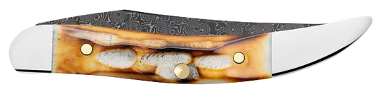 Case Burnt Natural Bone Deep Canyon Jig Small Texas Toothpick, Carbon Steel Damascus (27236)