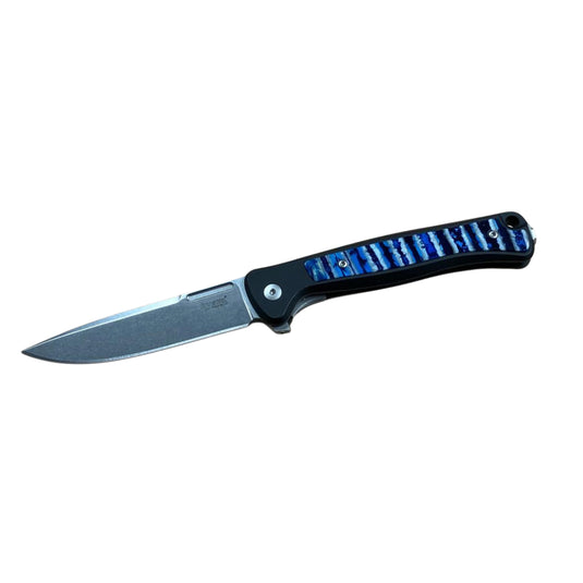 Santa Fe Stoneworks lionSTEEL® Skinny, Black Aluminum with Blue Mammoth Tooth Inlay, MagnaCut (SFLS2)