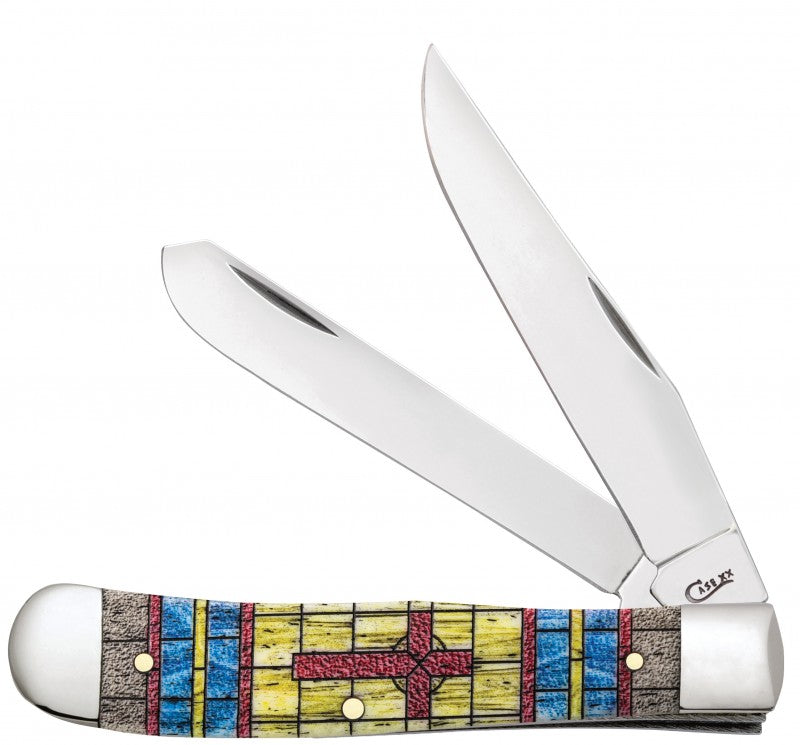 Load image into Gallery viewer, Case Smooth Natural Bone Stained Glass Cross Trapper (38713)
