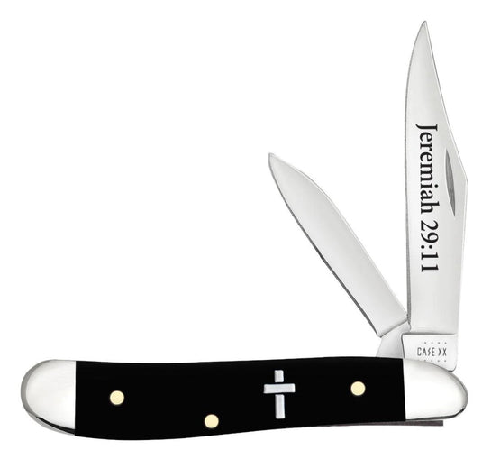 Case Smooth Black Synthetic with Cross Embellishment Peanut, Jeremiah 29:11 (60866)