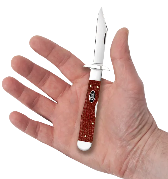 Cargue la imagen en el visor de la galería, Case Dark Red Burlap Micarta Cheetah® Cub, Carbon Steel (12277)
