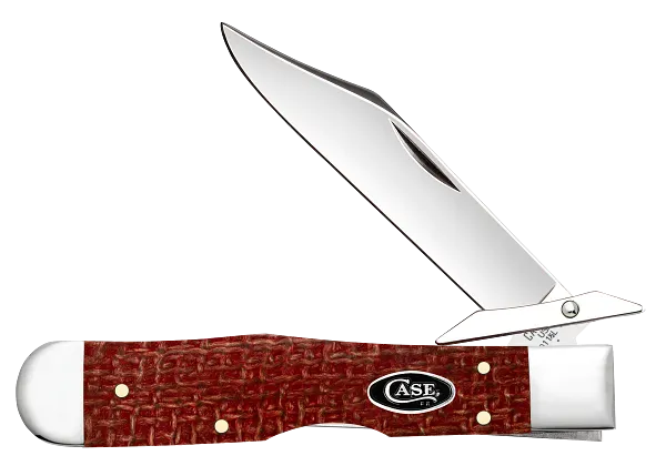 Cargue la imagen en el visor de la galería, Case Dark Red Burlap Micarta Cheetah® Cub, Carbon Steel (12277)
