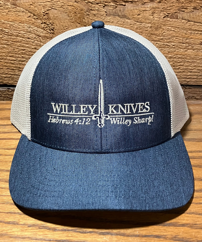 Cargue la imagen en el visor de la galería, Willey Knives Low Profile Trucker Cap, Heathered Navy with Khaki Mesh (HAT10)
