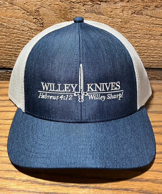 Willey Knives Low Profile Trucker Cap, Heathered Navy with Khaki Mesh (HAT10)