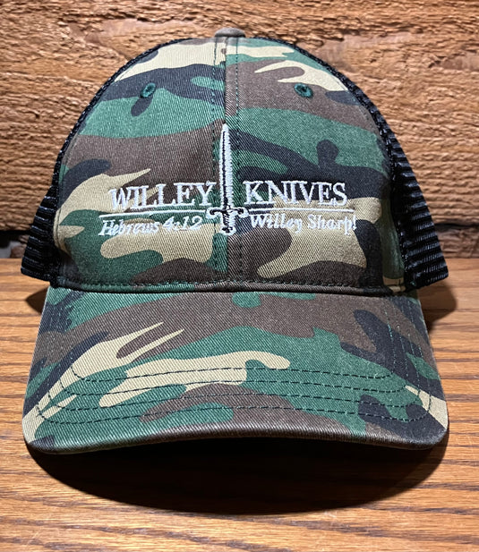 Willey Knives Trucker Cap, Unstructured, Camo with Black Mesh (WKHAT14)