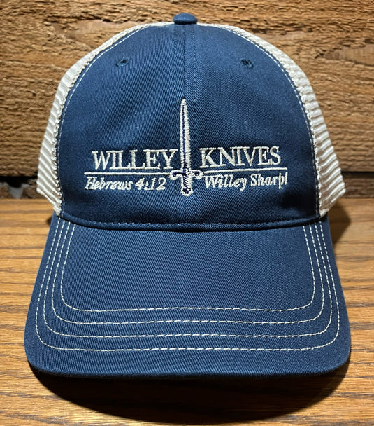 Willey Knives Trucker Cap, Unstructured, Navy with Khaki Mesh (WKHAT16)