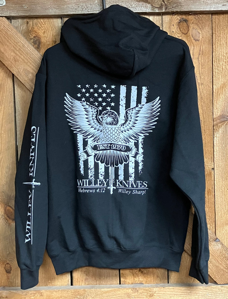 Cargue la imagen en el visor de la galería, Willey Knives Eagle Logo Full Zip Hoodie Sweatshirt, Black
