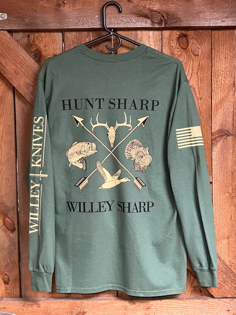 Load image into Gallery viewer, Willey Knives Hunt Sharp Long Sleeve T-Shirt, OD Green
