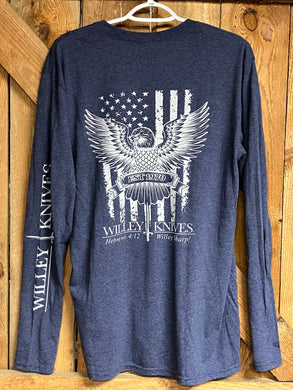 Willey Knives Eagle Logo Long Sleeve T-Shirt, Heather Navy