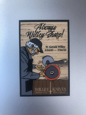 Willey Knives Sticker in Memory of Founder, Gerald Willey