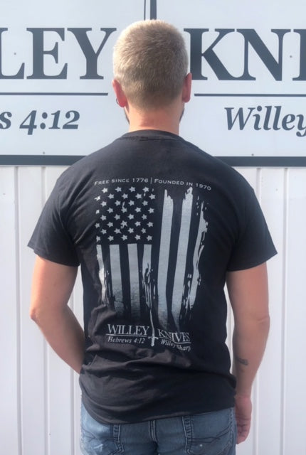 Load image into Gallery viewer, Willey Knives Flag Logo Short Sleeve T-Shirt, Black
