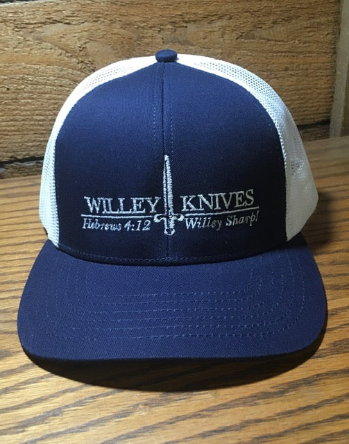 Load image into Gallery viewer, Willey Knives Low Profile Trucker Cap, Navy with White Mesh (WKHAT3)

