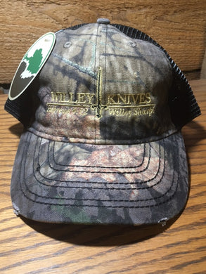 Willey Knives Baseball Hat, Distressed Camo with Black Mesh (WKHAT2)