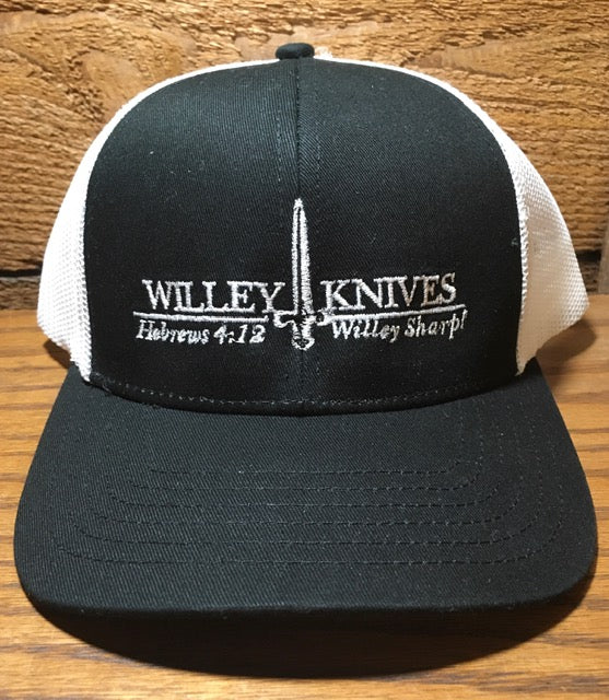 Cargue la imagen en el visor de la galería, Willey Knives Low Profile Trucker Cap, Black with White Mesh (WKHAT11)
