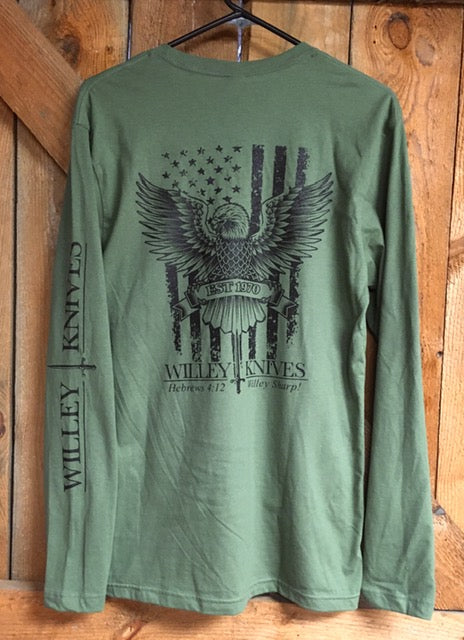 Cargue la imagen en el visor de la galería, Willey Knives Eagle Logo Long Sleeve T-Shirt, Military Green
