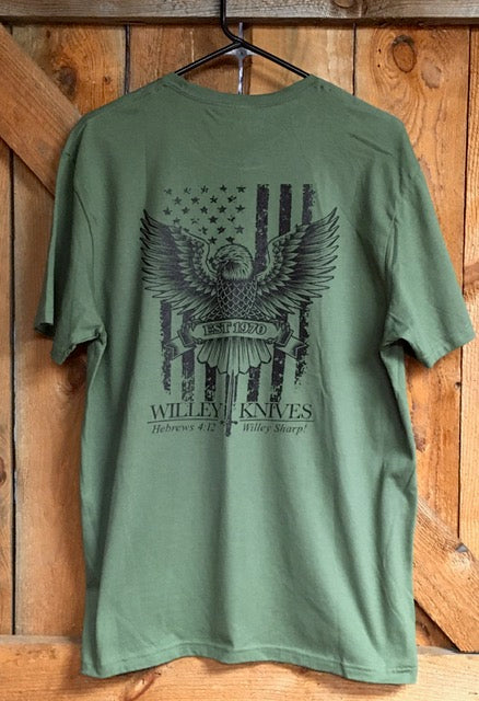 Load image into Gallery viewer, Willey Knives Eagle Logo Short Sleeve T-Shirt, Military Green
