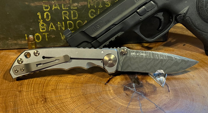 Cargue la imagen en el visor de la galería, Spartan Blades Elite Harsey Folder Custom, Chad Nichols Damascus, Bronze Ano Hardware (SF5-CNBZHW)
