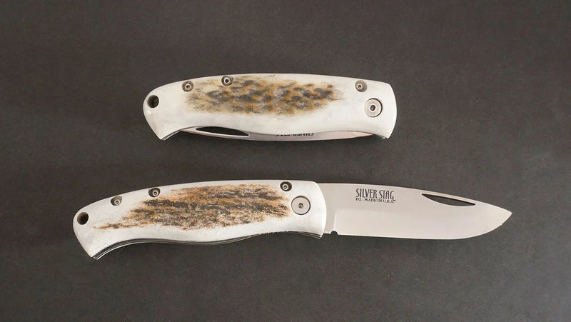 Cargue la imagen en el visor de la galería, Silver Stag Liner Lock LIon with Leather Sheath (FLLL3.0)
