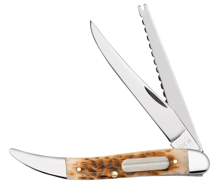 Load image into Gallery viewer, Case Amber Bone Peach Seed Jig Fishing Knife (10726)
