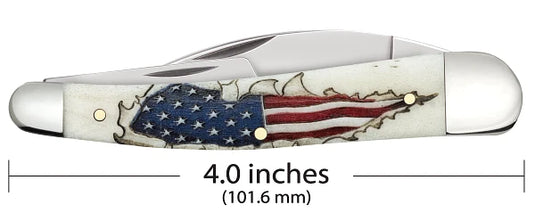 Case Smooth Natural Bone Seahorse Whittler, U.S. Flag Bursting through Handle (10844)