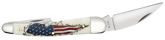 Case Smooth Natural Bone Seahorse Whittler, U.S. Flag Bursting through Handle (10844)