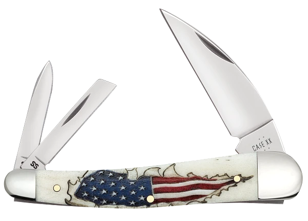 Load image into Gallery viewer, Case Smooth Natural Bone Seahorse Whittler, U.S. Flag Bursting through Handle (10844)
