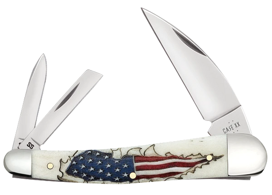 Case Smooth Natural Bone Seahorse Whittler, U.S. Flag Bursting through Handle (10844)
