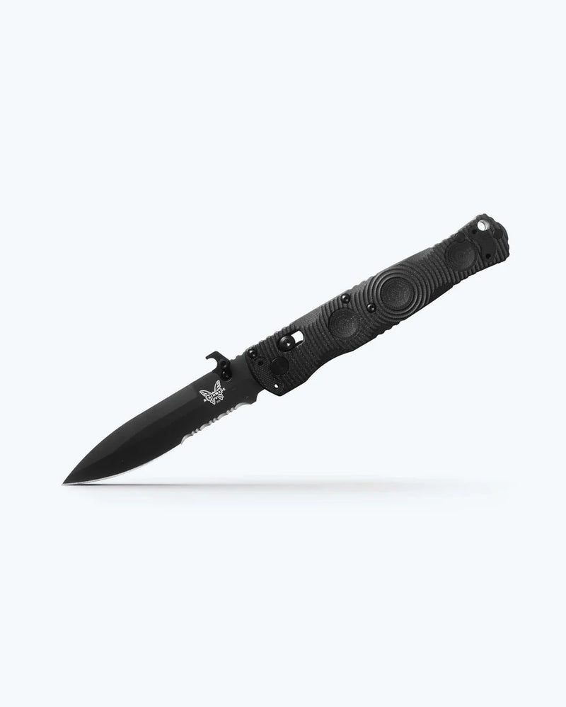 Cargue la imagen en el visor de la galería, Benchmade Mini SOCP® Folder AXIS Lock Black G10 Serrated S30V (393SBK) - COMING SOON!
