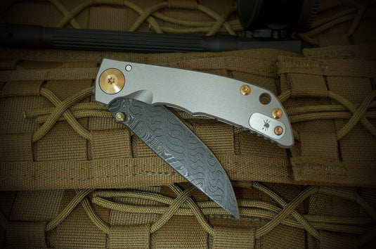 Spartan Blades Elite Harsey Folder 3.25, Chad Nichols Damascus, Bronze Ano Hardware (SF10DMBZ)